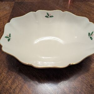 Vintage Lenox Holiday Bowl with 24k Gold Trim and Holly Design Like New
